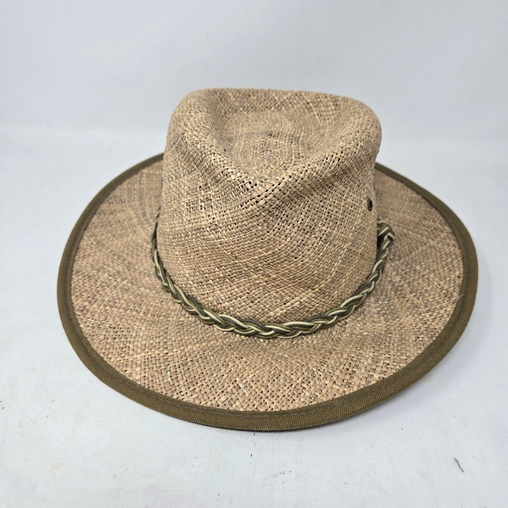 Scala Classico Natural Fiber Straw Safari Sun Hat Braided Band Tan SM